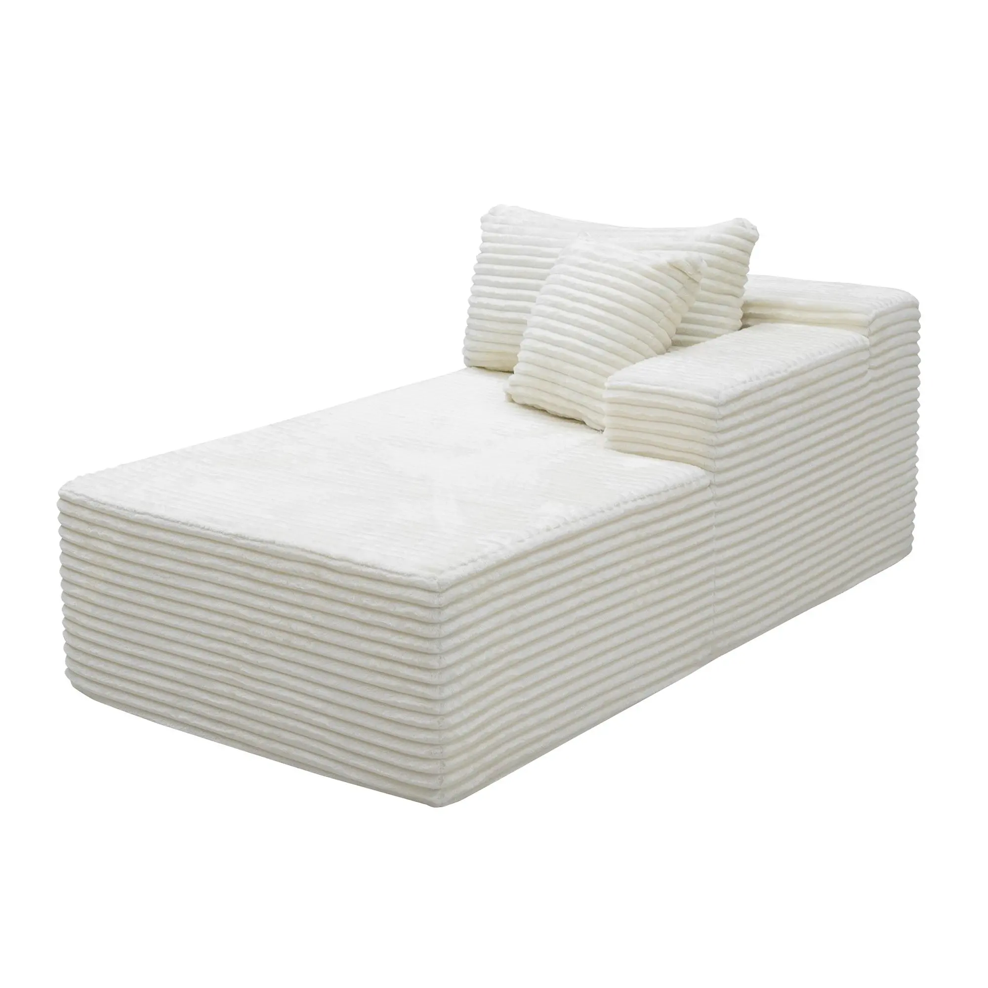 Modern White Corduroy Single Seat Sofa, No Assembly Required, Compact Chaise Lounge for Living Room, Apartment, or Bedroom
