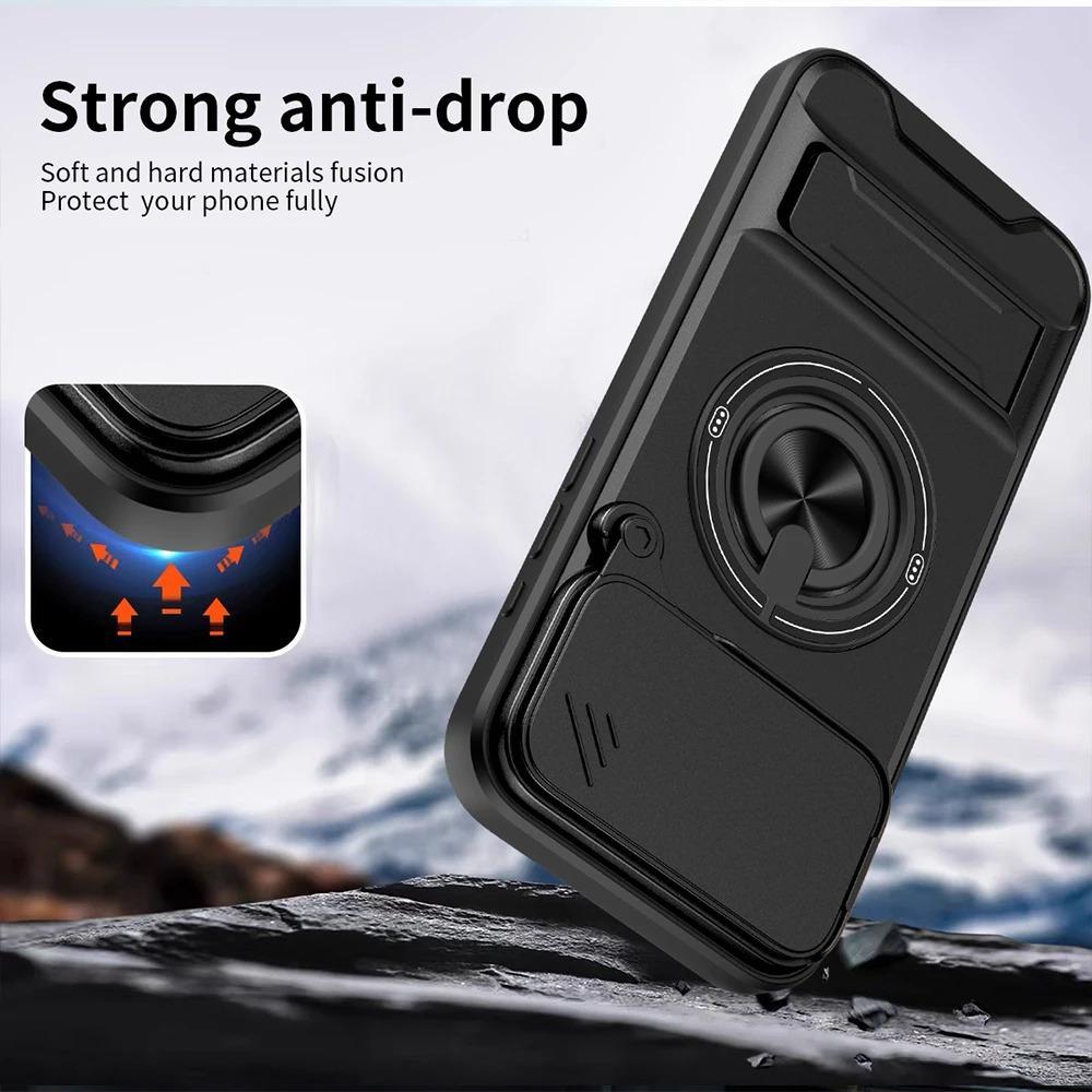 Phone Case: 3pcs Set[1 Phone Case+2 Screen Protectors] Luxury Multi-Functional Creative Push Window Rotating Ring Stand Phone Case Compatible with iPhone 17 16 15 14 13 12 11 Pro Max Plus Durable Fashion Magnetic Wireless Charging Shockproof Lens