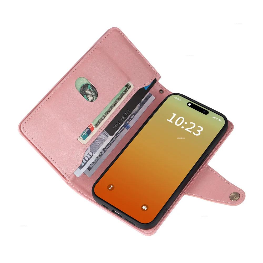 Zipper Wallet Phone Case for IPhone 17 1615 14 13 12 11 Pro Max Mini  Card Slots Strap Leather Cover