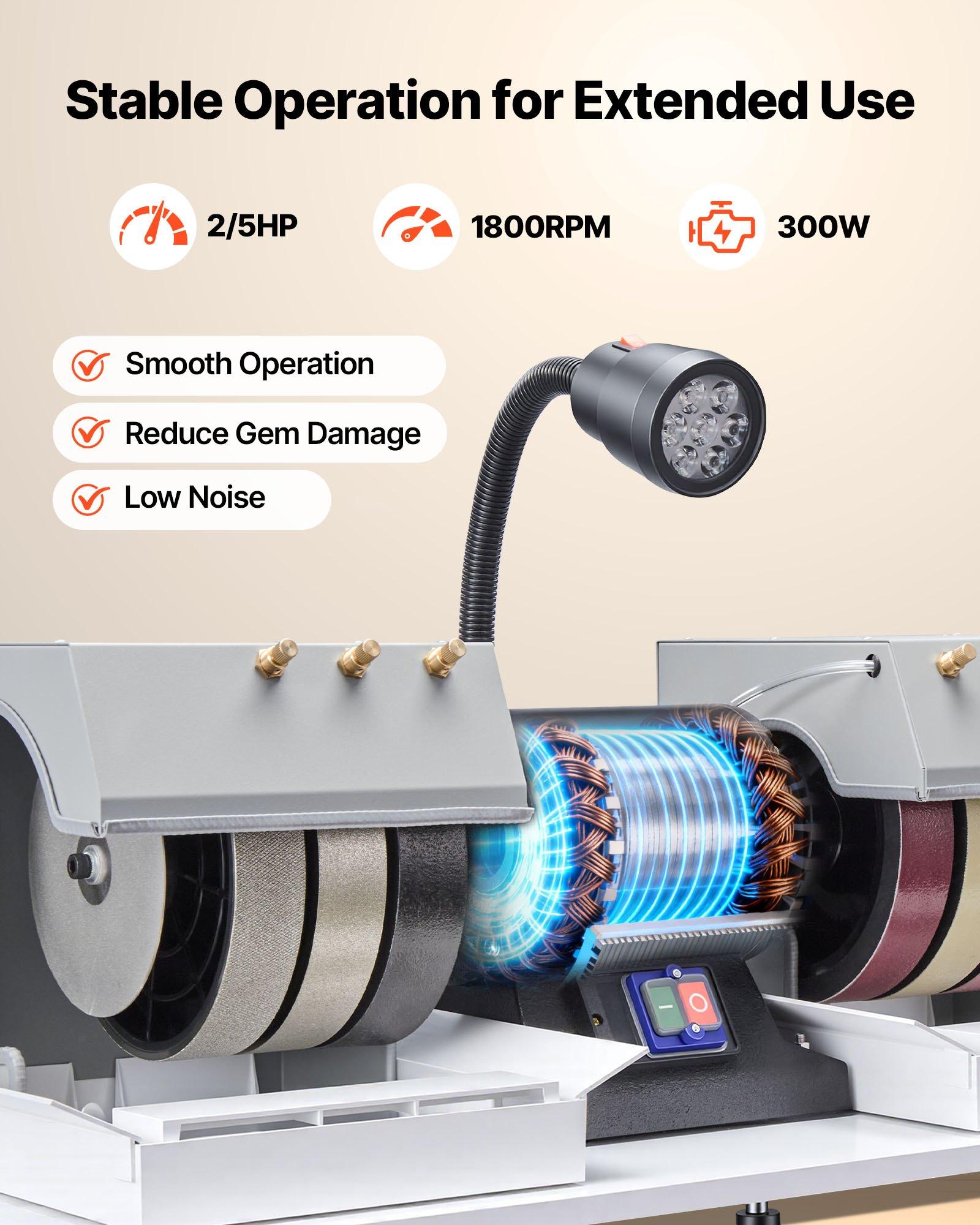 VEVOR Lapidary Cabbing Machine VV-JH-8P, 3/4 HP 550W 1800 RPM 8 Inch Diamond & Resin Wheels, LED Lamp, Water System, 29.2x13.4x13.0 in 79 lbs/35.9 kg Lapidary Equipment for Stone Processing, Indoor Use Gem Enthusiasts, 550 W