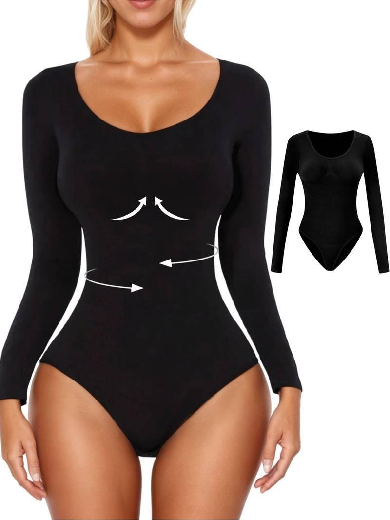 Women's Shapewear for Fall&Winter,Ribbed Abdomen Control Bodysuit, Long Sleeve Seamless T Shirt,Comfortable Scoop Neck Body Suit Stretchy Basic Tops, Fit Soft Elastic Fabric, Perfect For Daily Wear and Going Out Women's Shapewear for Fall&Winter,Ribbed Abdomen Control Bodysuit, Long Sleeve Seamless T Shirt,Comfortable Scoop Neck Body Suit Stretchy Basic Tops, Fit Soft Elastic Fabric, Perfect For Daily Wear and Going Out