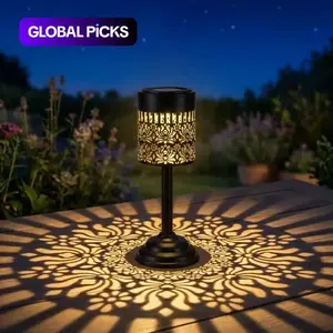 Solar LED Outdoor Light, Peony Shaped Table Lamp, Solar Powered Garden Decor Lamp, IP44 Waterproof Metal Floral Style Light for Yard & Patio