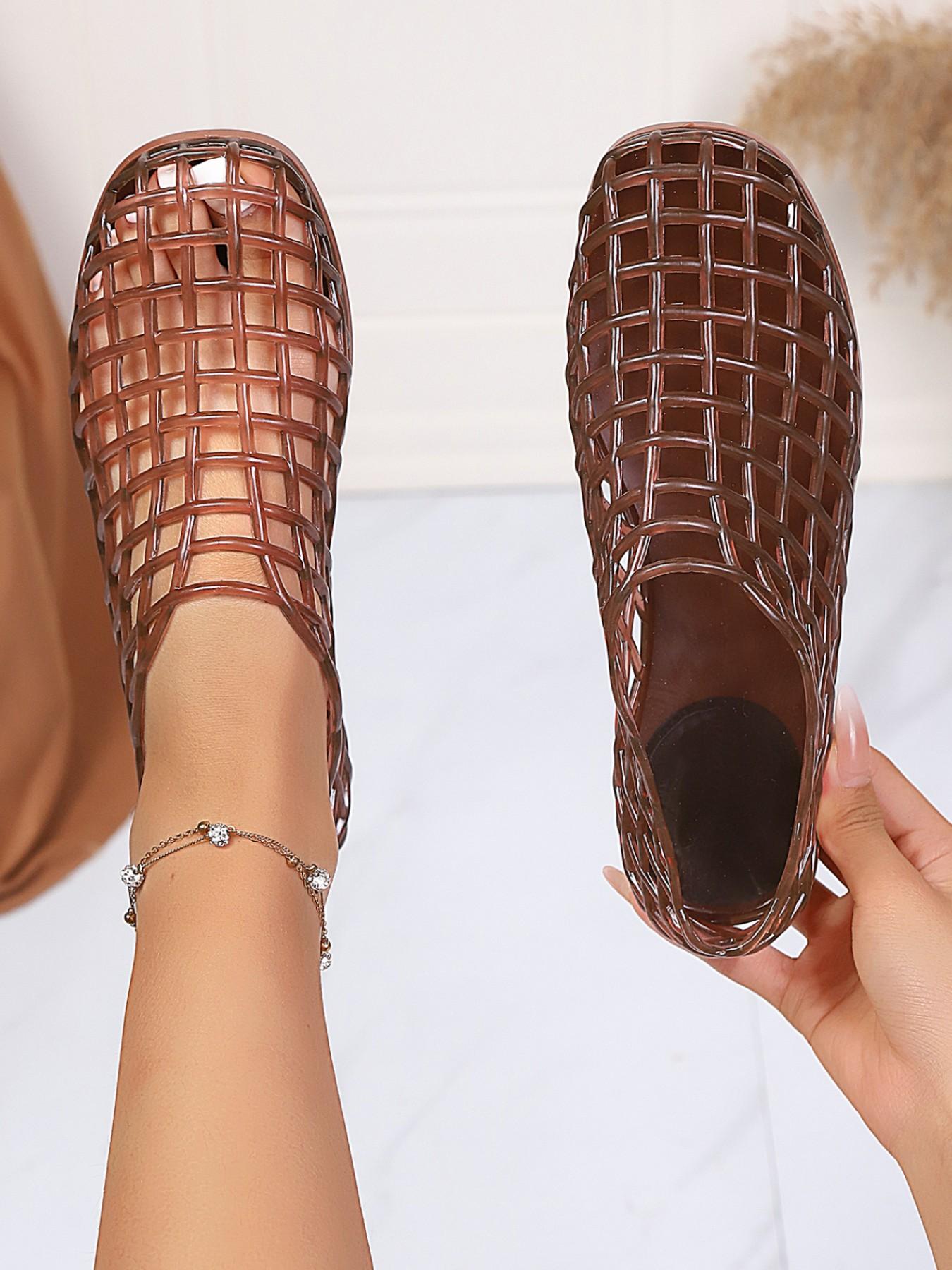 Women's Transparent Hollow Out Jelly Sandals, Elegant Comfortable Ballet Flats, Round Toe, Ideal for Beach and Outdoor Summer Shoes