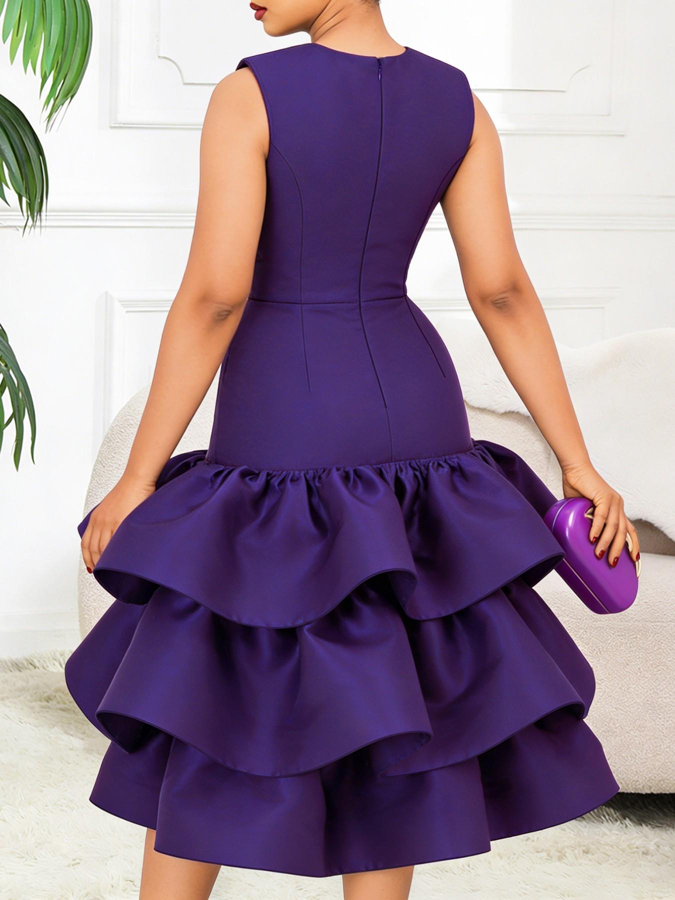 Women's Fashion Sleeveless Bodycon Dress, Elegant Round Neck Three-Layer Ruffle Fish Tail Party Gown, Stylish Evening Wear