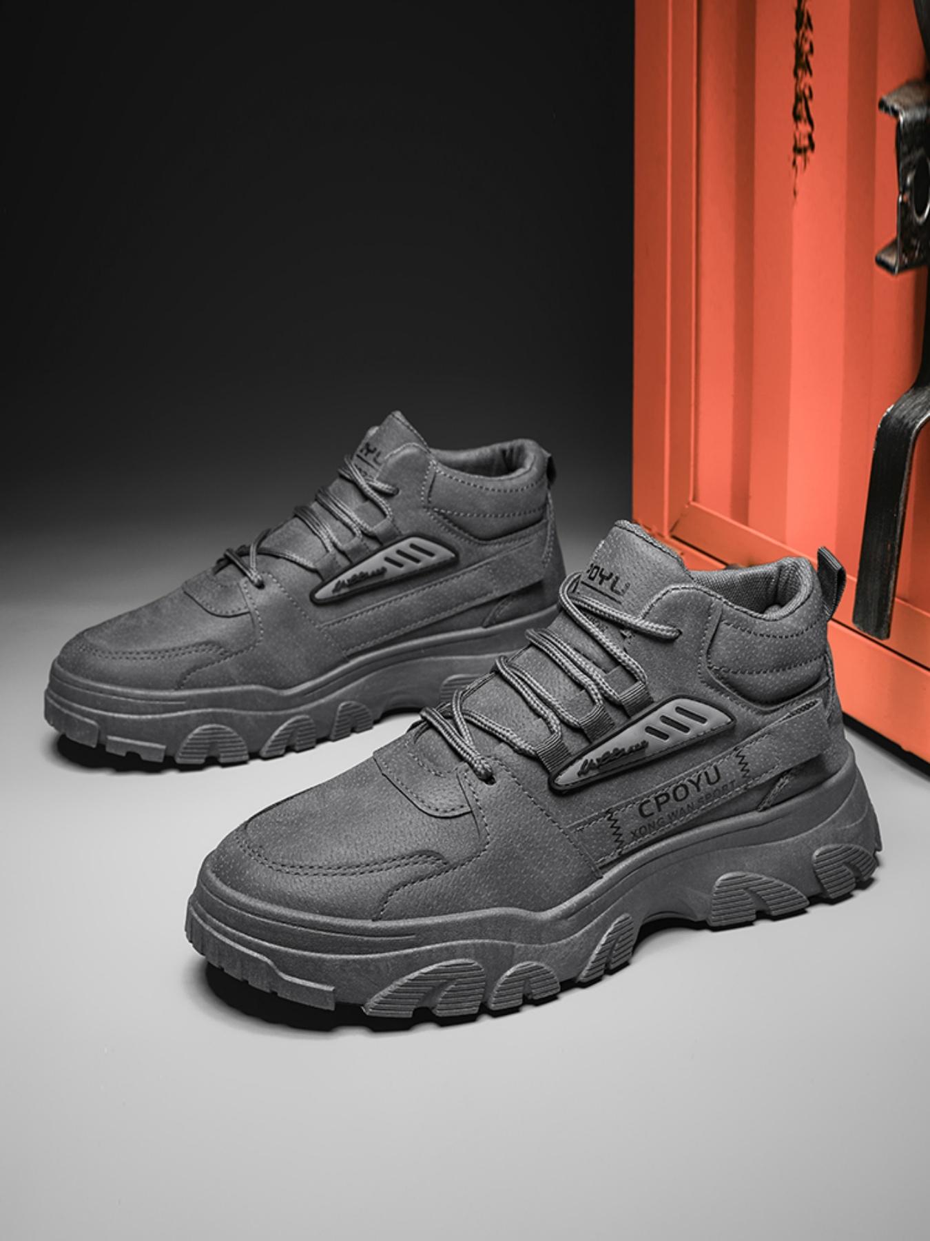 Mens Chunky Platform Work Boots | Waterproof Leather Ankle Boots | Urban Outdoor & Hiking Shoes