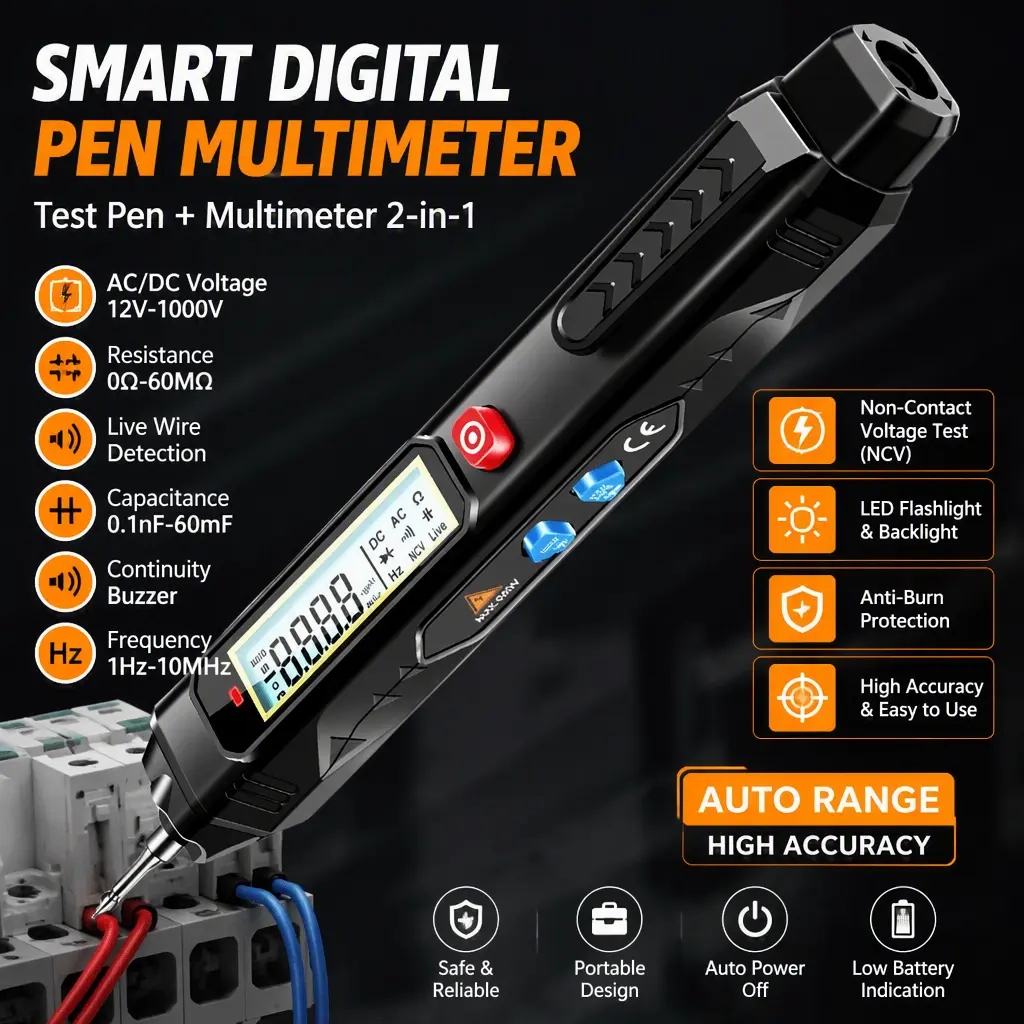 Electrician Special Pen‑Shaped Digital Multimeter, High Accuracy NCV Induction Voltage Test Pen, Portable Anti‑Burn Multi‑Measuring Tool