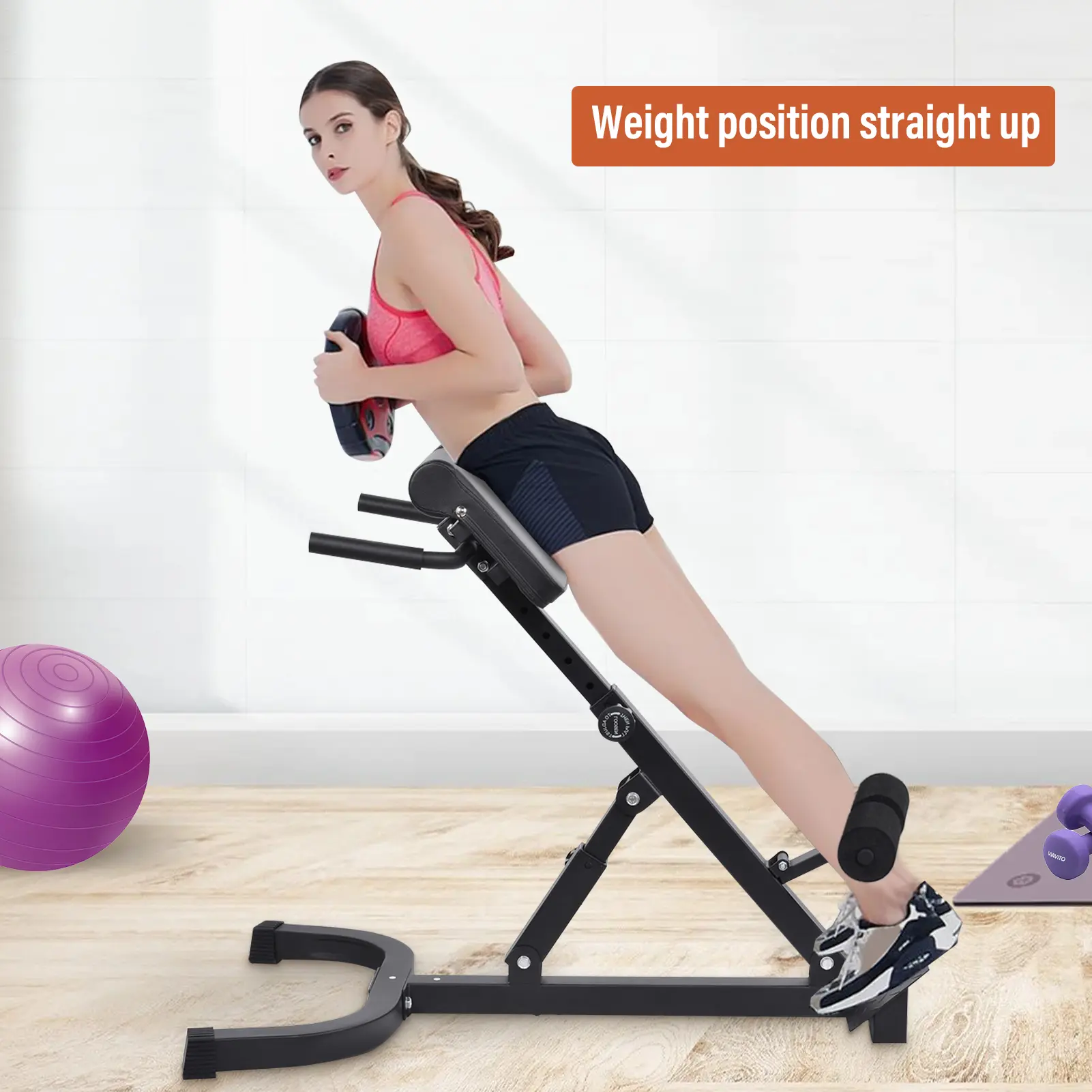 Adjustable Folding Roman Chair Bench, Lower Back Extension Machine, Abdominal Muscle Machine, Abs Workout Equipment for Strength Training & Stomach Workout Equipment, Adjustable Ab Exercise