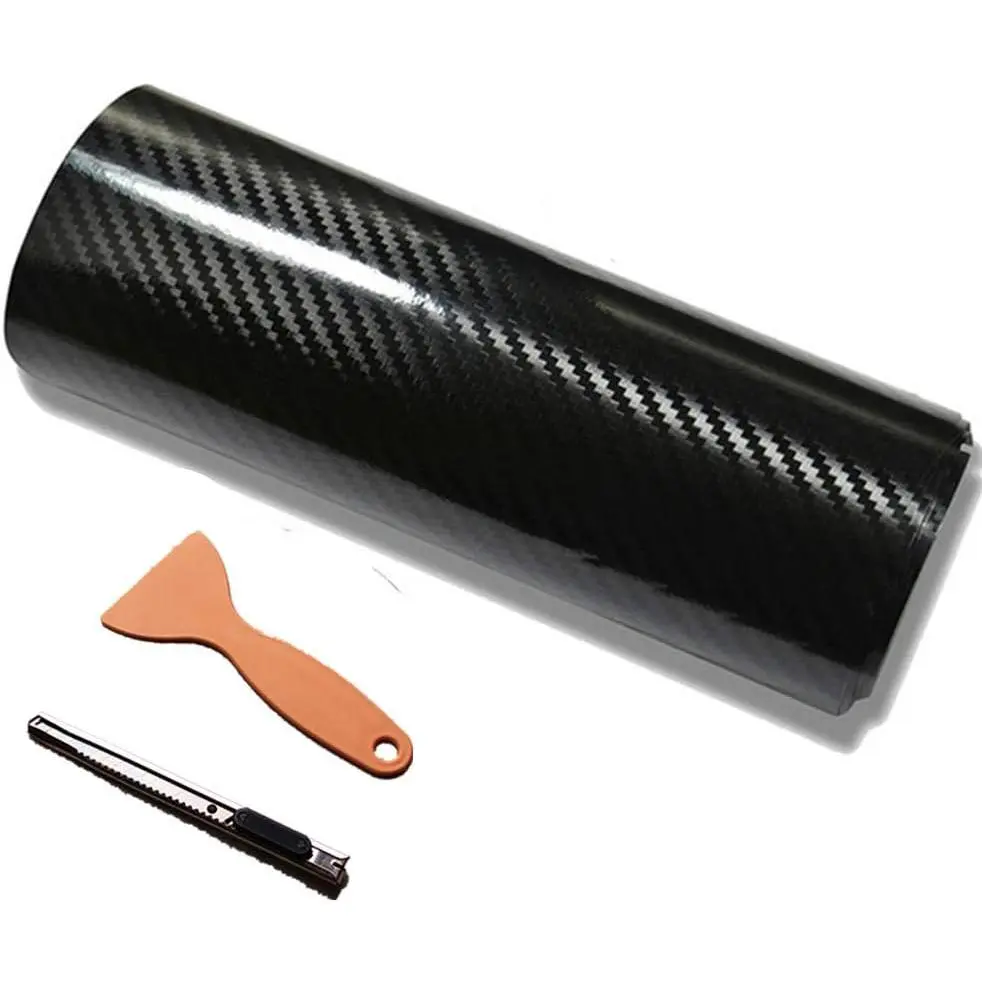 5D High Gloss Black Carbon Fiber Vinyl 12" x 60" / 1 FT x 5 FT Bubble Free Air Release  Wrap Film Automotive DIY  with Hand Tools