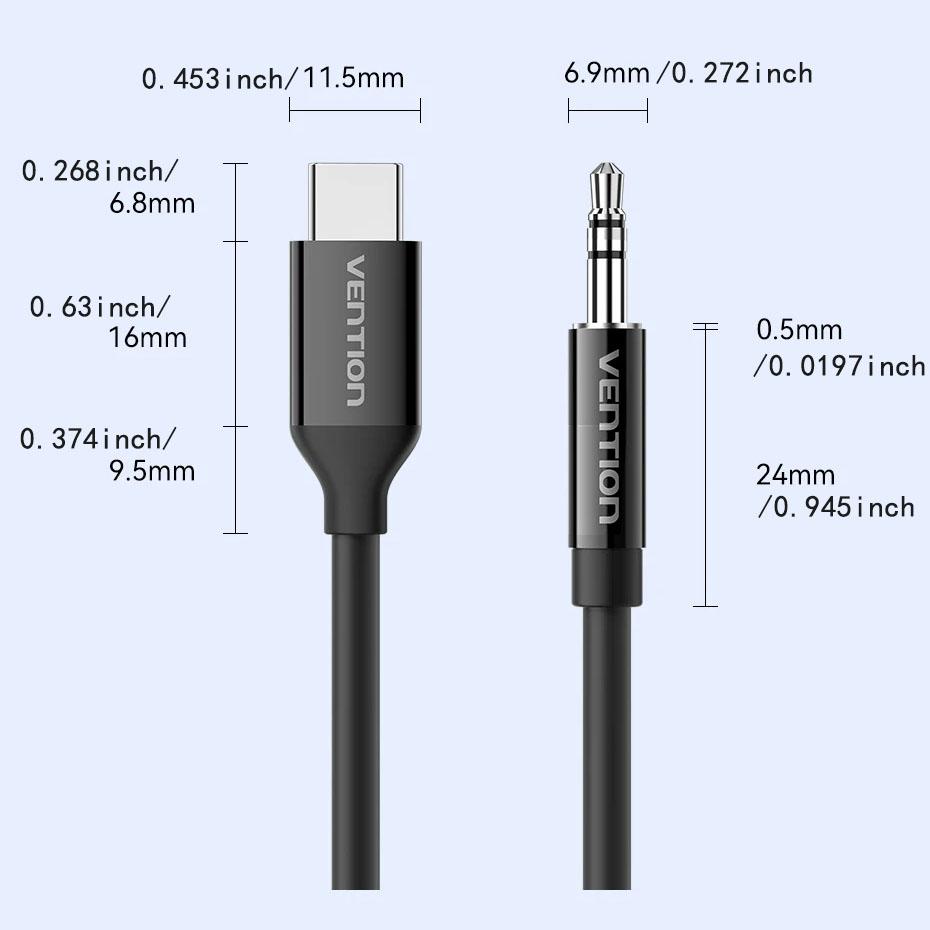 Vention USB-C Male to 3.5mm Male Jack Headphone Adapter Audio Cable with DAC Adapter Aux Audio All Earphone HiFi Splitter Cable 1m 1.5m
