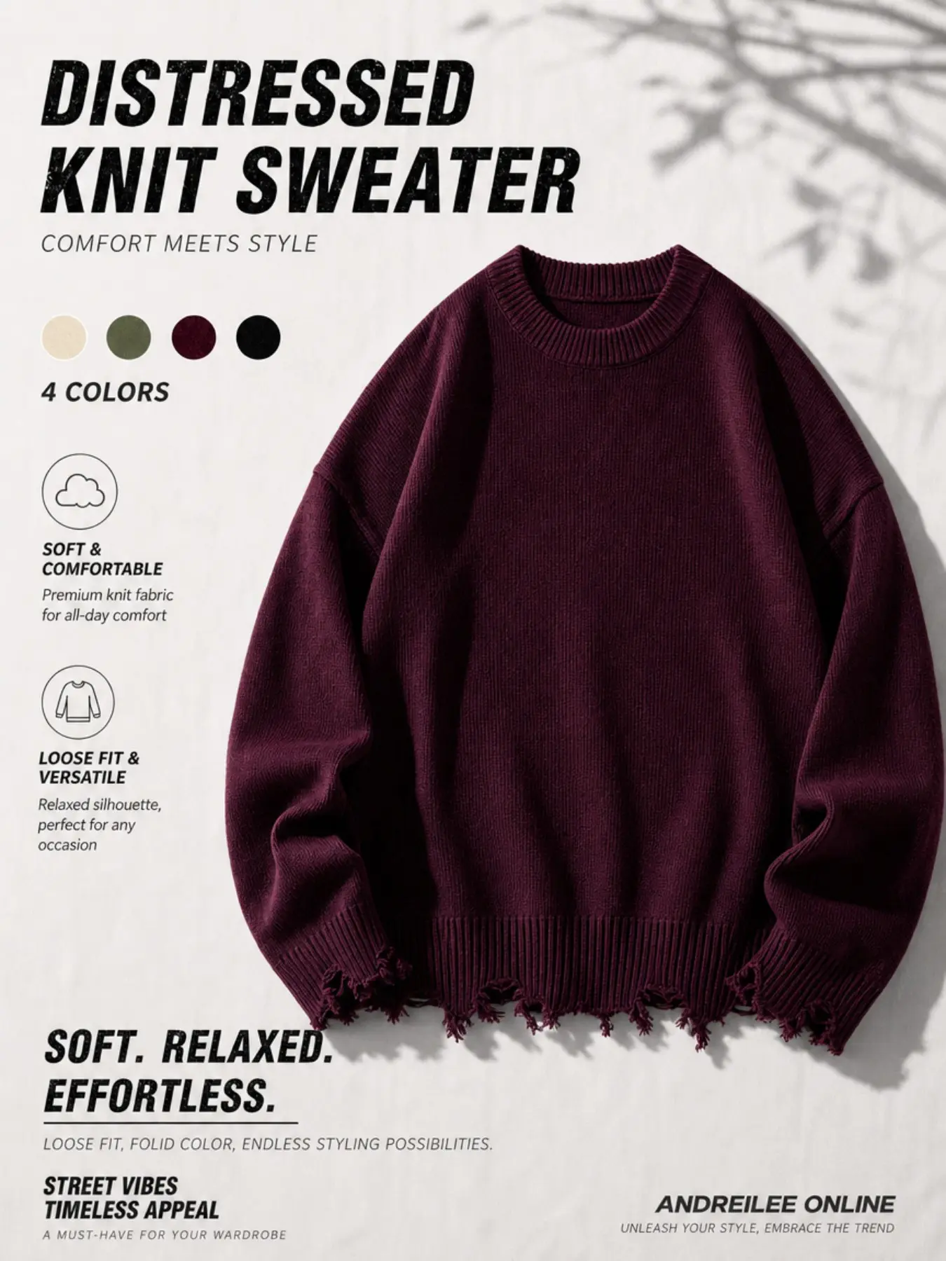 Fall & Winter Unisex Street Fashion Casual Long Sleeve Ripped Knit Sweater Pullover, Loose Fit Comfortable Cleanfit Round Neck Top, Knitwear