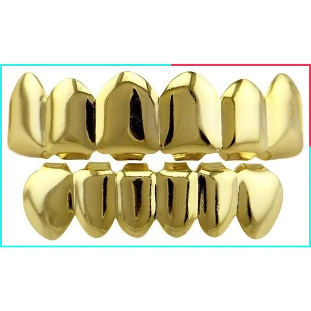 24K Gold Plated Hip Hop Teeth Grillz Punk Custom Fit Top & Bottom Removable Mouth Grills Set for Women Men Gift Halloween Party Photo Fancy Dress Accessories