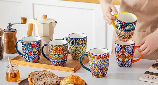 vancasso Simi 16 Oz/12 Oz Multicolor Porcelain Cups for Latte, Hot Tea, Cappuccino, Cocoa, Soup, Dishwasher, Microwave Safe, Set of 6 Ceramic Drinkware Stylish Drinkware Coffee