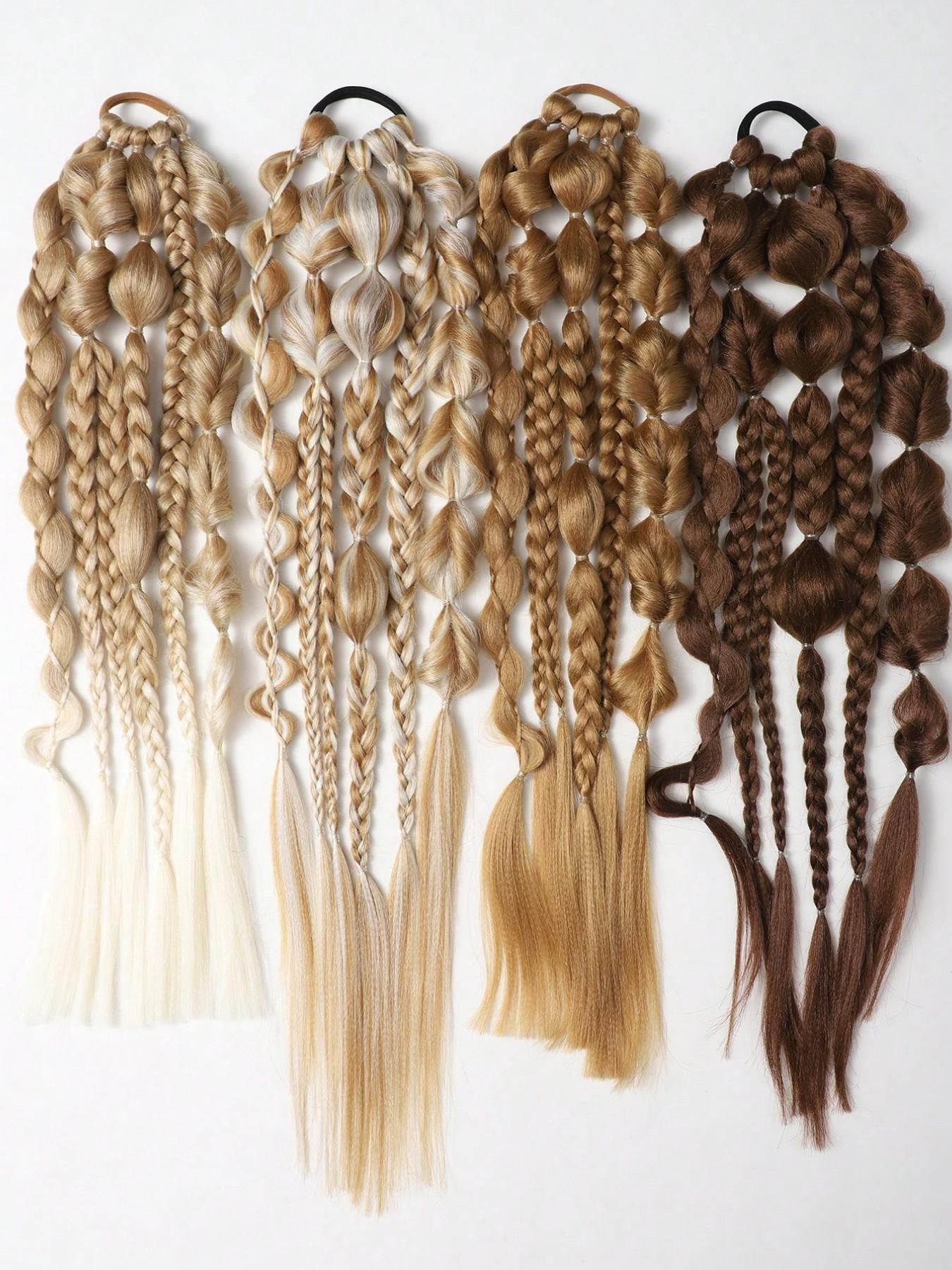 1 Piece Bubble Braid Ponytail Extension,  Hair Tie 24 Inch Braided Wrap Around Long Hairpieces Women Daily Wear Fashion Hair Accessories, Long Pre-styled Multiple Braided Ponytail Hairpiece for Women Daily Party Festival Use, Multiple Colors Available