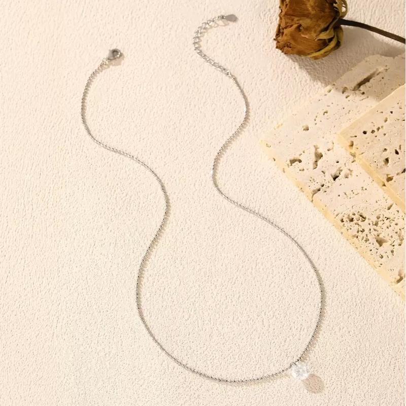 Drinsper S925 2.00CT Synthetic Moissanite Beaded Pendant Necklace for Women Girls Sterling Silver Minimalist Style Choker Suitable for Daily Wearing Birthday Chrismas Gift for Girlfriend Mom