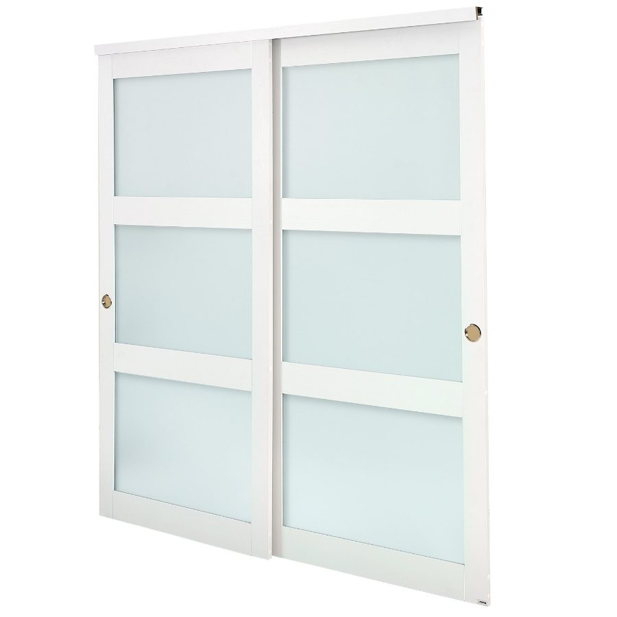 VEVOR 72"x80" Bypass Sliding Door, Double 37" Panels, 3-Lite Frosted Glass, Solid Wood MDF Slab with Waterproof PVC Surface, Hardware Kit & Floor Guide for Closets, Bedrooms, Frost Glass