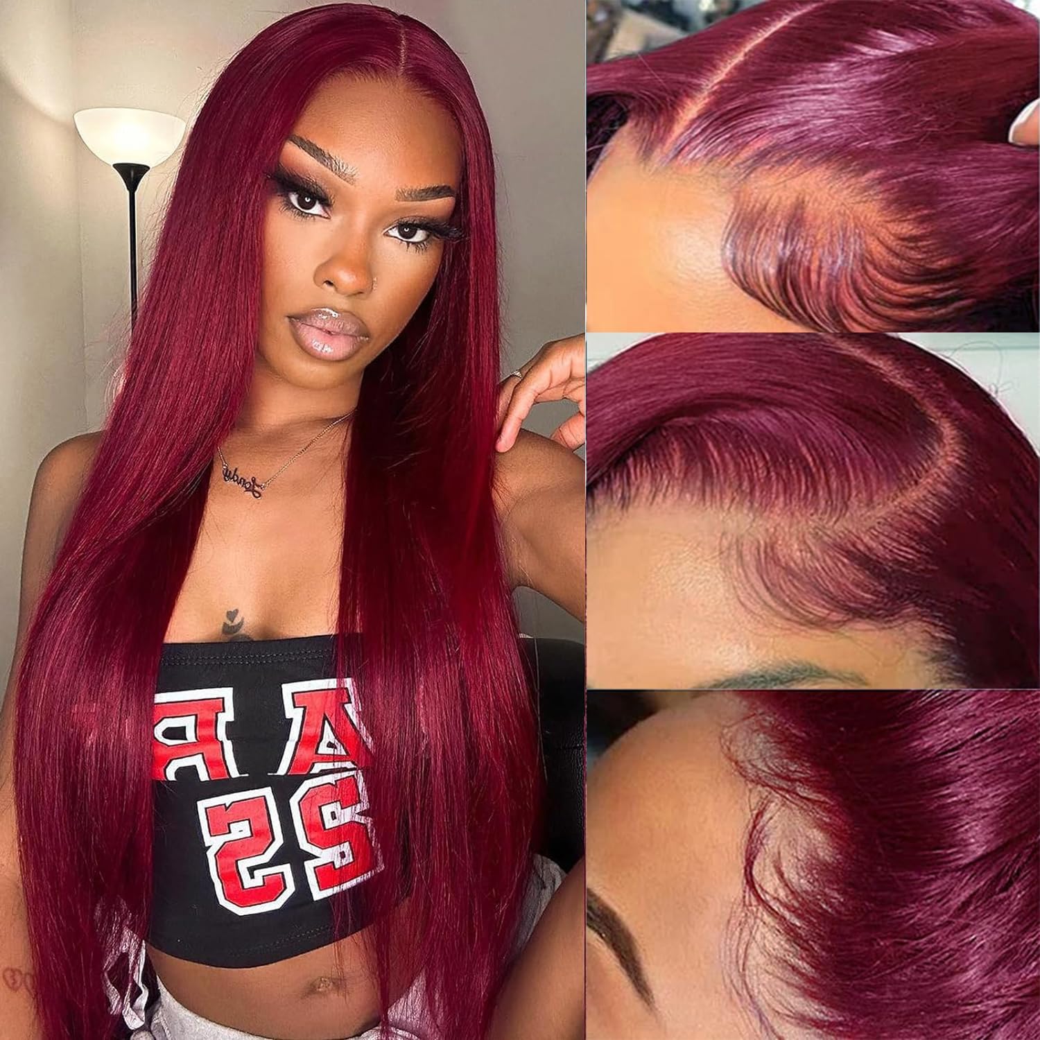 13X4 13x6 HD Burgundy Colored Lace Front Wigs 99j Burgundy Straight Wigs Pre Plucked 180 Density Red Color Wigs for Black Women