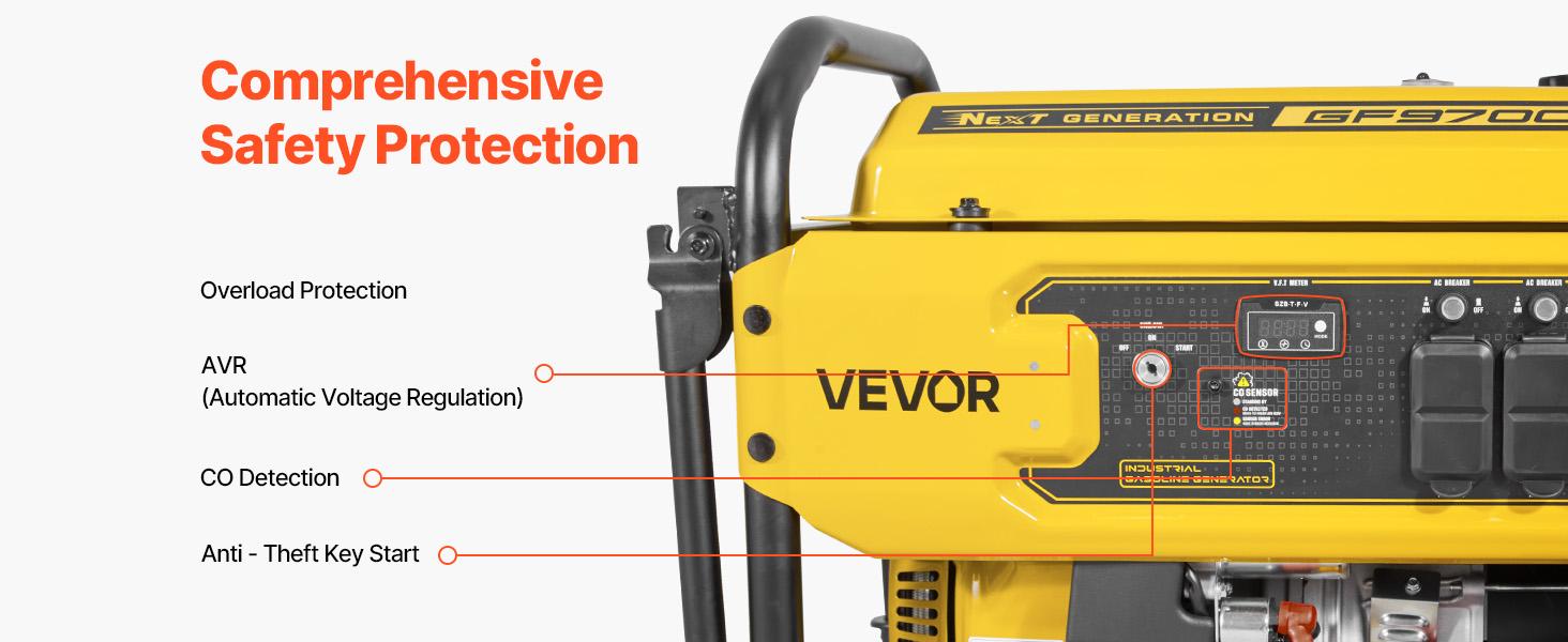VEVOR Portable Generator, 9625W Peak Watt Home Generator, Backup Generators for Home with Foldable Handle, Electric Start, Gas Powered, CO Sensor, RV Emergency Ready 30A 20A Outlets, AVR