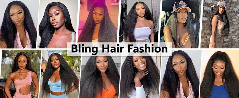 Bling Hair Kinky Straight Lace Front Wigs 13x6 360 Lace Frontal Wig Real Human Hair Pre Plucked With Baby Hair 180% Density Yaki Straight Transparent HD Glueless Lace Wig Human Hair Wigs For Women