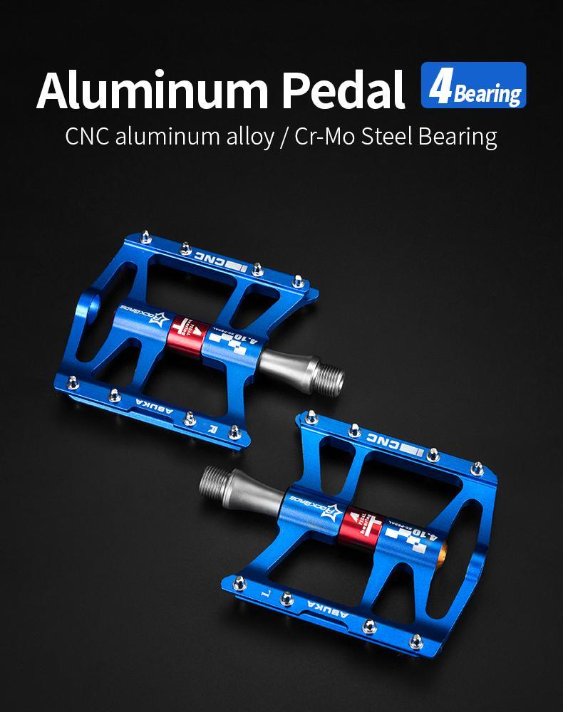 ROCKBROS 4 Bearings Mountain Bike Pedals MTB Padals Platform Flat Bike Pedals Aluminum Alloy 9/16"