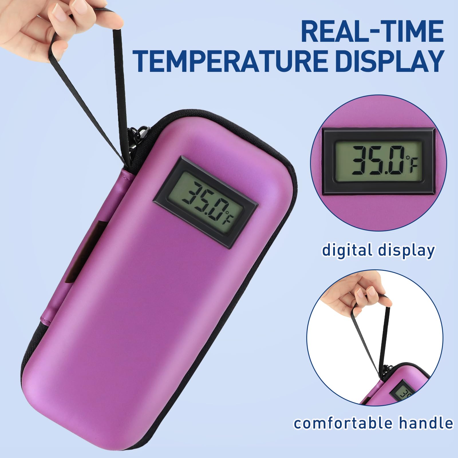 Insulin Cooler Travel Case, Portable Temperature Display Medicine Travel Cooler, travel essentials，Diabetes Case with 2 Reusable Ice Packs TSA Approved for Diabetic Supplies Patent Pending