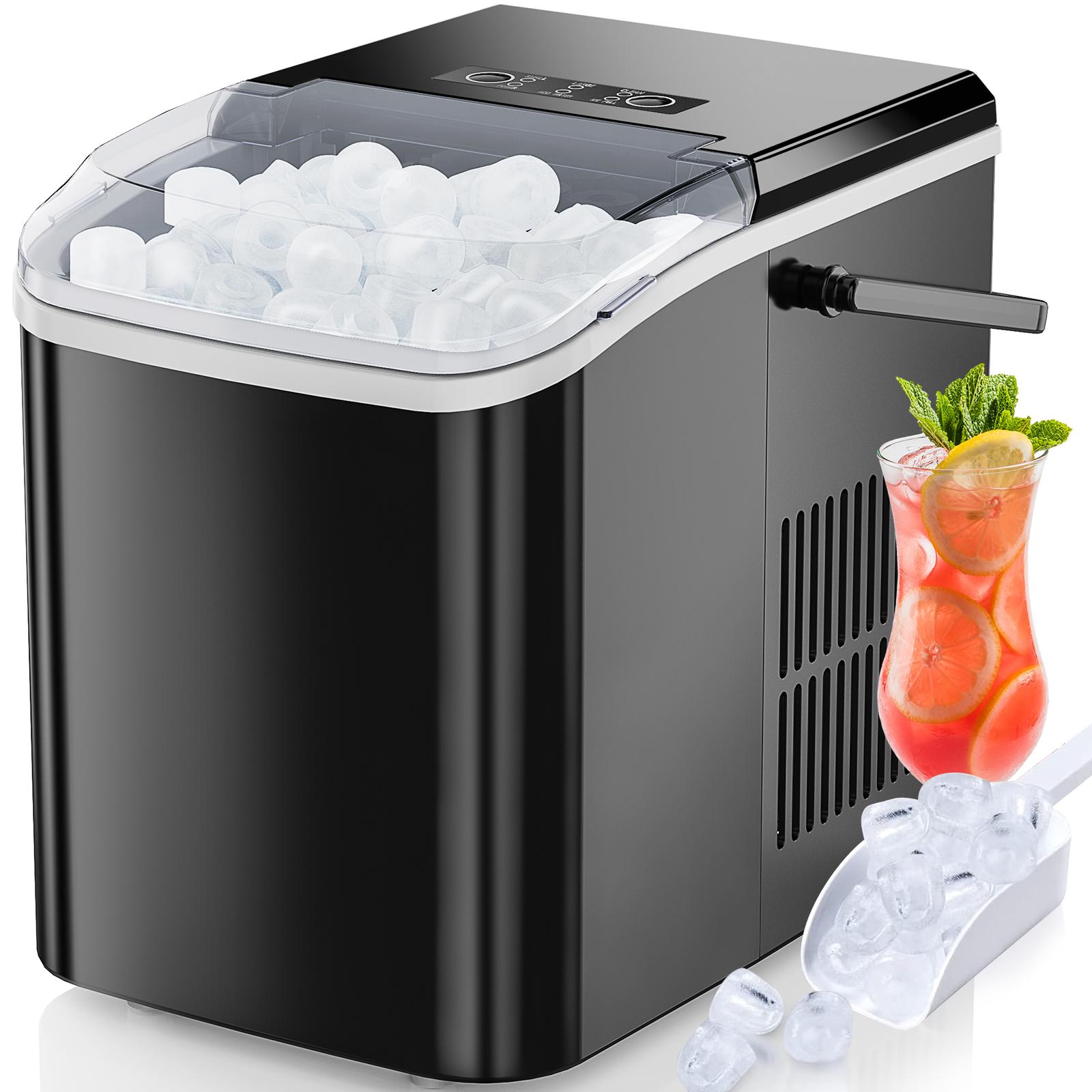 Ice Maker Countertop with Handle, 26.5lbs/24Hrs, 9 Ice Cubes Ready in 6 Mins, Self-Cleaning Portable