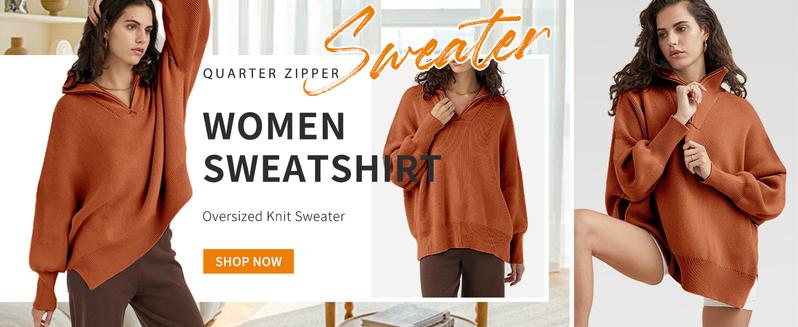 Saodimallsu Womens Tunic Sweater Fall Long Sleeve 1/4 Zip Pullover Sweaters Oversized Slouchy Ribbed Knit Sweatshirt with Slit