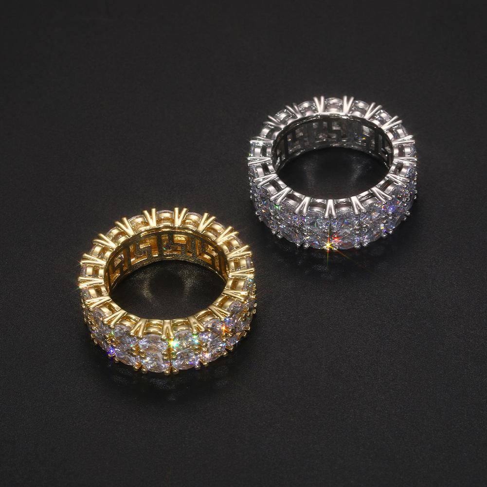 【#R34 】UCCIYO 2 Row VVS Synthetic Moissanite Tennis Rings For Women Men Shining Engagement Wedding Hip Hop Fine Jewelry 925 Sterling Silver Ring