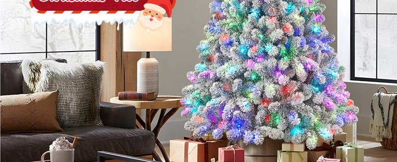 2025 Upgraded 4/5/6/7/7.5/9/12FT Snow-Flocked Christmas Tree with Prelit Multi-Color RGB Christmas Lights and Full, Snow-Covered Branches