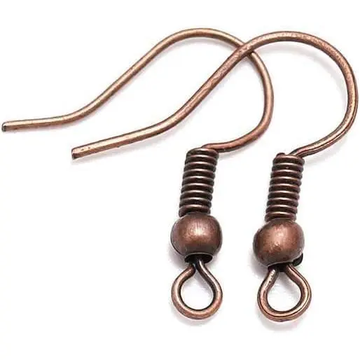 100 count 20 * 17mm Red Copper Earring Hooks Hypo-allergenic Ear Wires Fish Hooks with Ball and Coil Wires  Findings for DIY  Making Earring  Supplies Backs