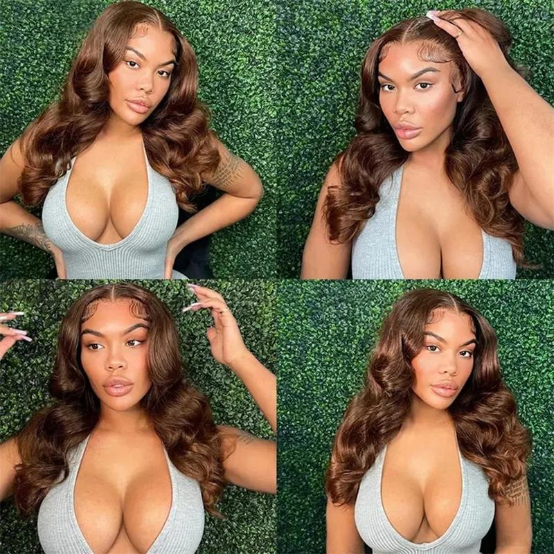 Bling Hair Chocolate Brown 13x6 Brazilian Body Wave/Straight Lace Front Human Hair Wigs 4# Colored Pre Pucked HD Lace Frontal Wigs 7x5 Glueless Wigs For Women
