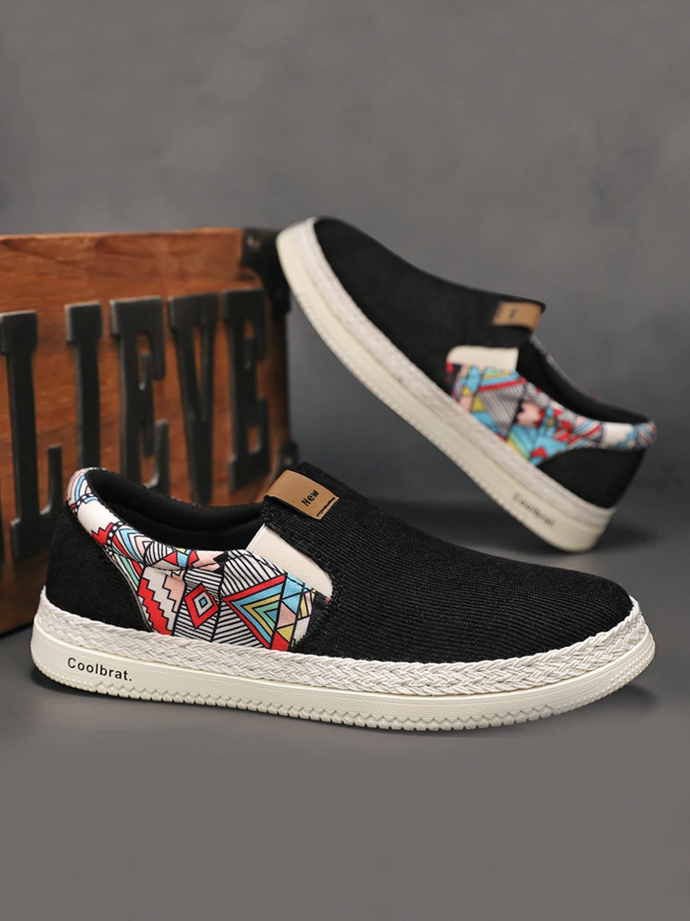 Men's Mint Ethnic Style Slip-On Canvas Shoes, Breathable Comfortable Loafers, Summer Footwear, Sizes 39-44