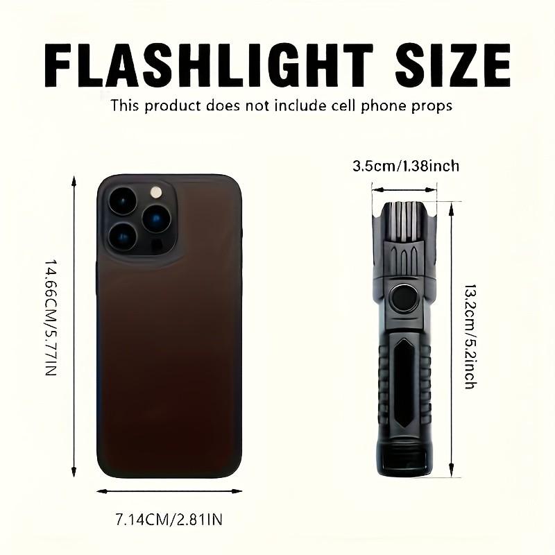 Strong LED Flashlight with 3 Levels Adjustable Brightness and Telescopic Zoom, USB Rechargeable, Durable Portable Flashlight for Camping, Hiking, Emergency Kit, Hiking Gear