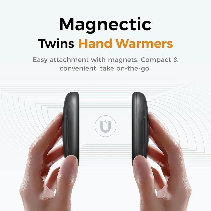 Magnetic Electric Hand Warmer, USB Rechargeable 2 Piece Set, Three Heat Settings, Fast Infrared Heating, Safe Smart Chip, Portable Gift
