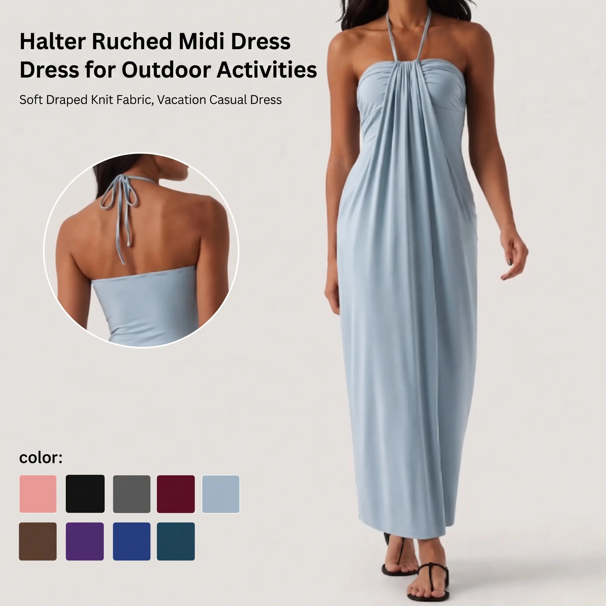 Women's Tie Halter Backless Maxi Dress, Adjustable Tie Neck Summer Long Dress