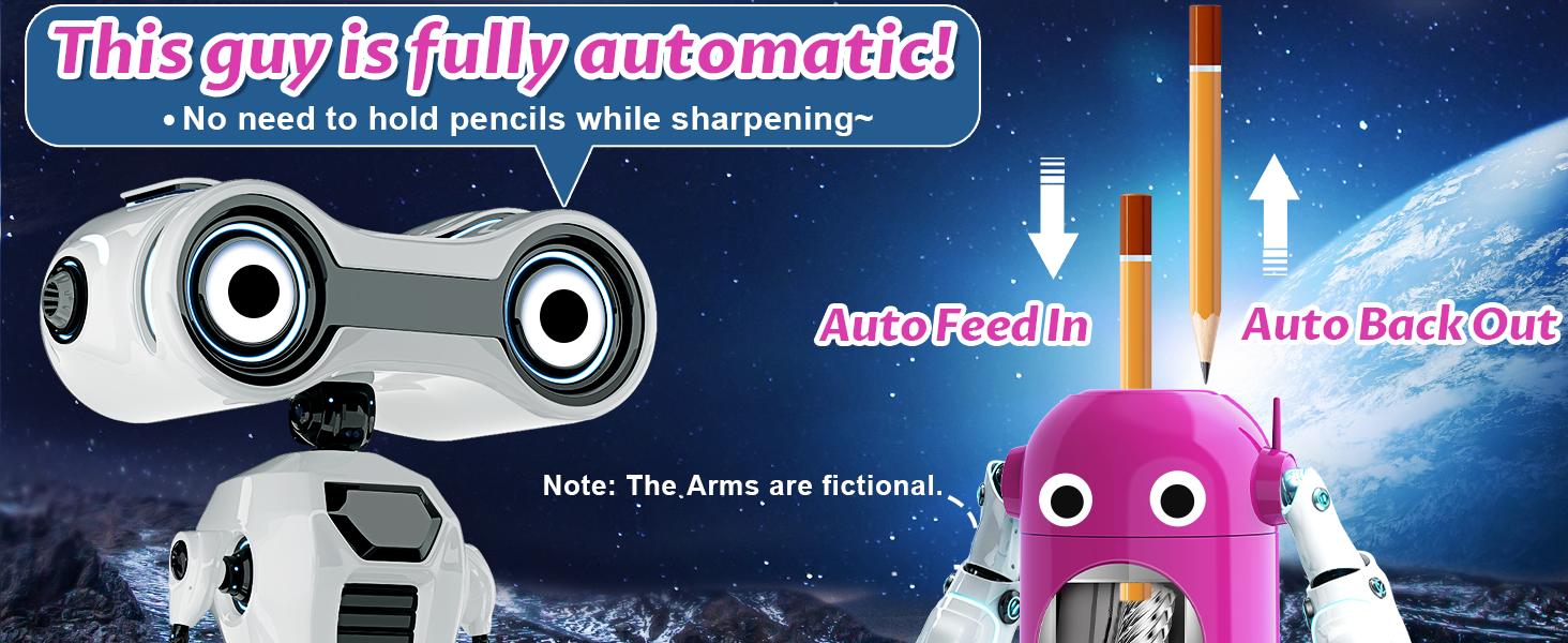 AFMAT Robot Electric Pencil Sharpener for Colored Pencils, Fully Automatic, Rechargeable, No-Touch Design, 7-11.5mm, Ideal for Home & Classroom