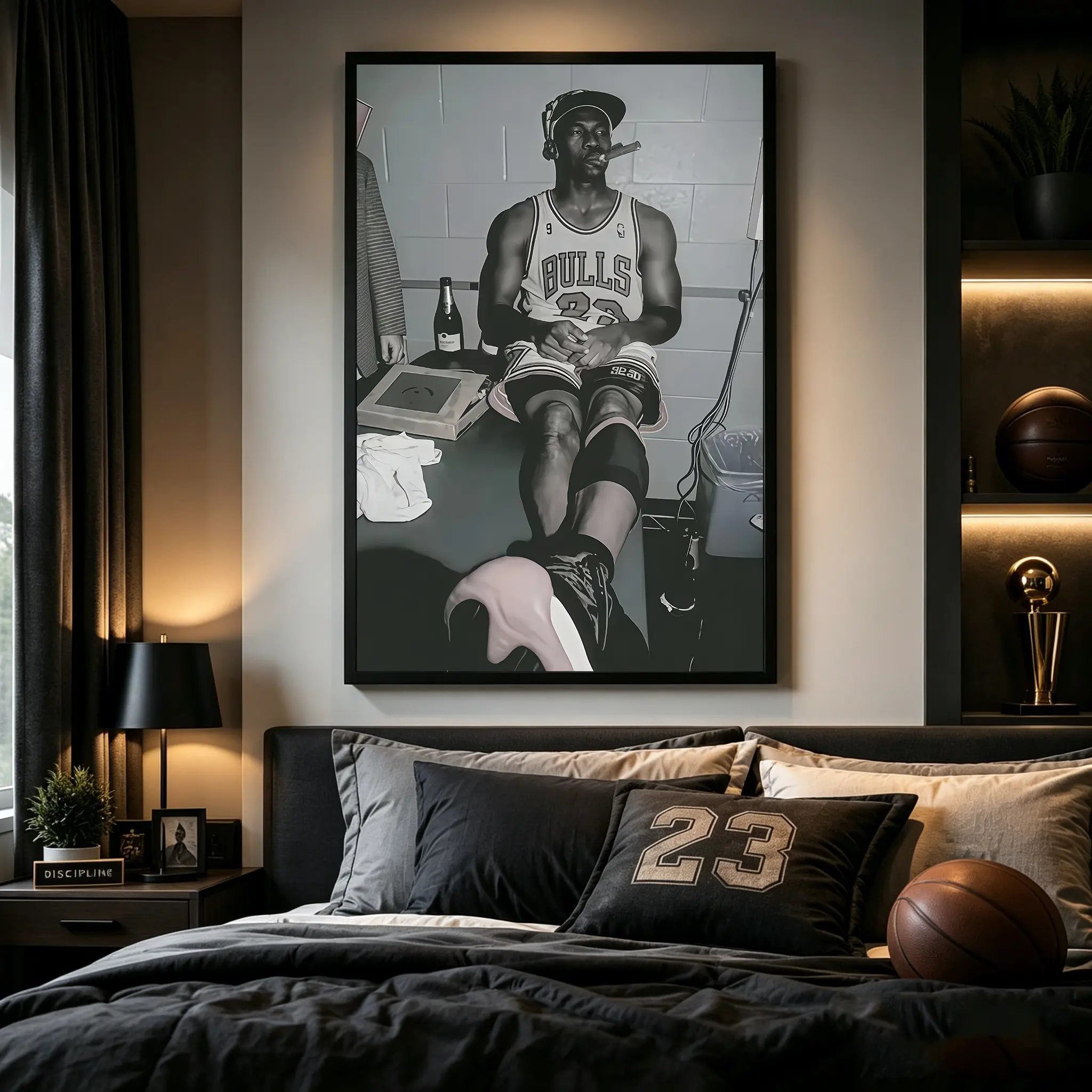 Basketball Legend Inspired Canvas Wall Art, Vintage Championship Style Sports Artwork Poster, Iconic Athlete Moment Decor for Bedroom Game Room Office Man Cave, Retro Aesthetic Home Decoration, Motivational Sports Gift Idea for Basketball Fans and Collect