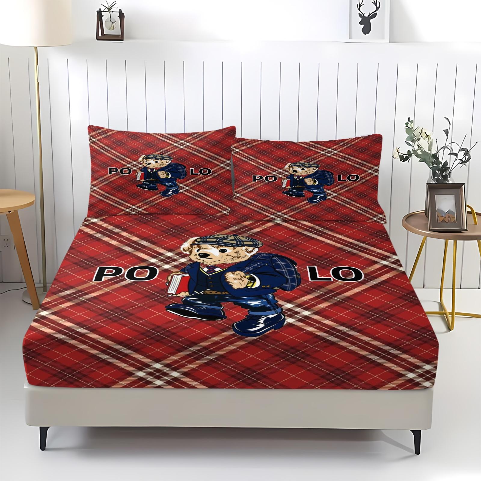 Teddy Bear Pattern Bed Sheet, Comfortable Printed Pattern, Includes 1 Bed Sheet and 2 Pillowcases, Comfortable Bedding, Non slip Dust Cover Suitable for Bedroom and Guest Room, Suitable as a Gift for Children or Adults