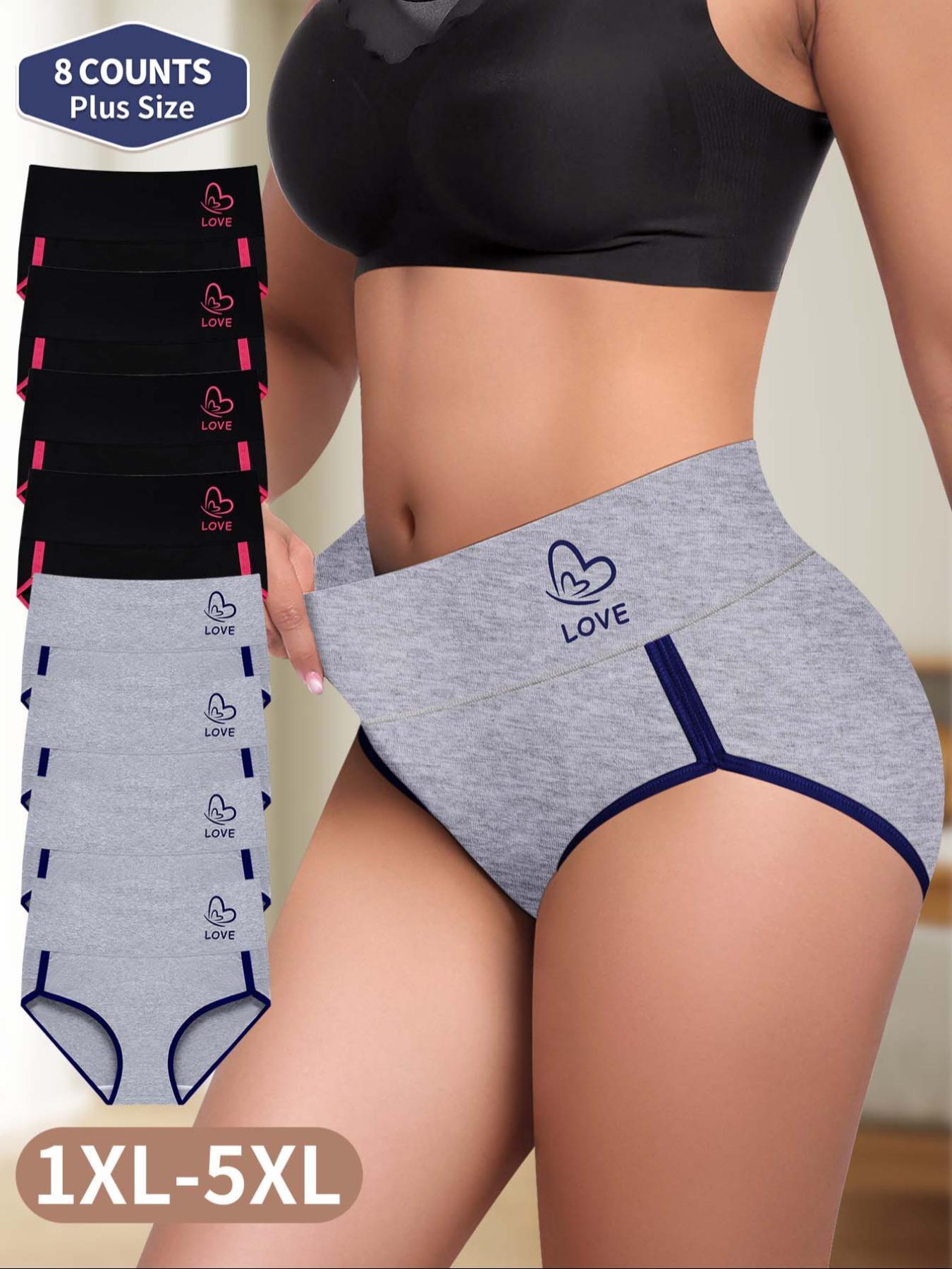【Plus Size】 Butterfly & Letter Print Contrast Binding Brief, Fashion Breathable Underwear, Soft Comfy Breathable Panty for Daily Wear, Women's Underwear for All Seasons