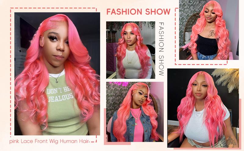 Gk Pink Lace Front Wig Human Hair 200% Density 13x4 HD Lace Body Wave Wig for Women Strawberry Color 100% Unprocessed Brazilian Virgin Hair No Shedding Tangle Free HD Lace Body Wave Wig for Women Strawberry Color