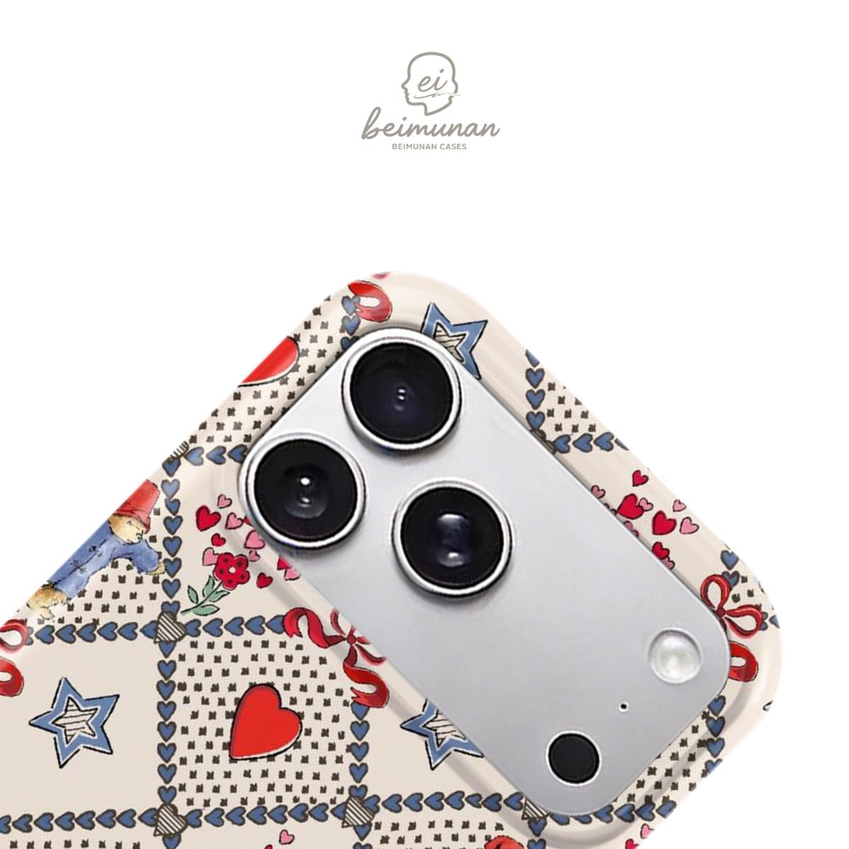 Paddington Bear with Hearts Stars Bows Watercolor Pattern Print Phone Case,Suitable for iPhone 17 16 15 14 13 12 Pro Max, Samsung Galaxy S25 S24 S23 S22 Ultra series holiday gift simple and fashionable protective case