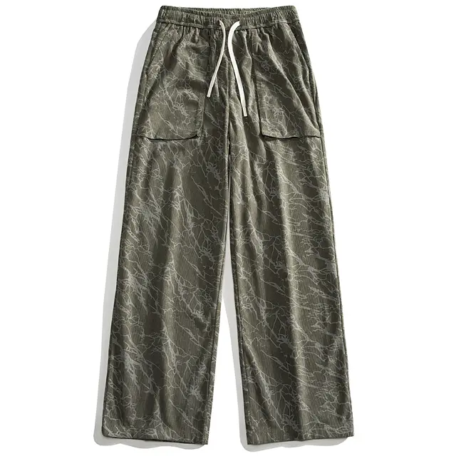 New Autumn Corduroy Tie-Dye Pants, Trendy Casual Pants For Men, Men'S Ripped All-Over Print Workwear Casual Pants, Drawstring Elastic Waist Design, Trendy And Unique Printed Daily Streetwear Long Pants #   Sohochic