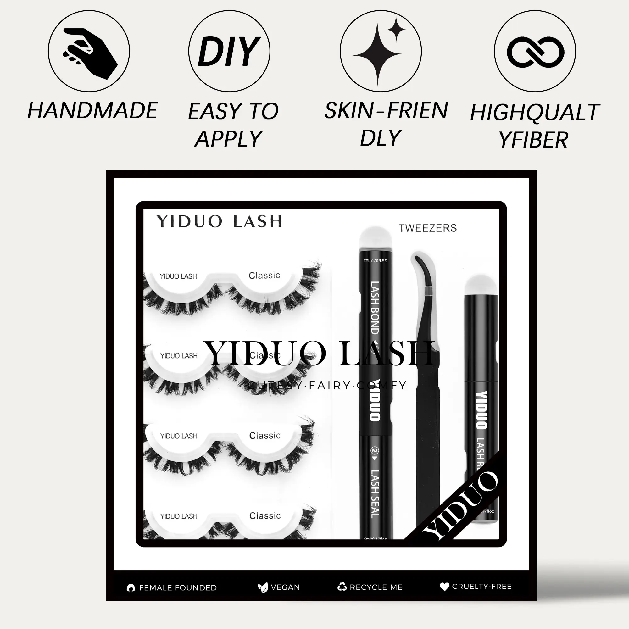 YODUO-Starter Lash Clusters Kit Cat's Eye - Easiest to Apply Lashes - 10-Day Cluster Eyelash Extensions - 4 Sets with False Bond & Seal, Remover, Tweezers