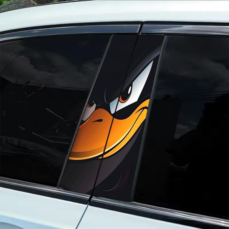 2Pcs A Raging Daffy Duck Cartoon Theme Car Sticker, Decal for cars - Durable Vinyl Sticker, Suitable for B-Pillar, Semi-Matte Surface, Self-Adhesive, Rectangle Shape, Car Decor