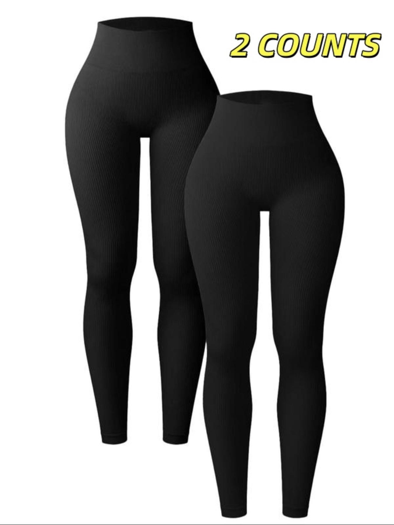 2pcs Women's High-Waisted Sporty Yoga Pants, Skinny Yoga Bottoms, Elastic Knitted Design, Perfect Fit & Comfortable Gym Wear, All-Season Essential Fitness Gear