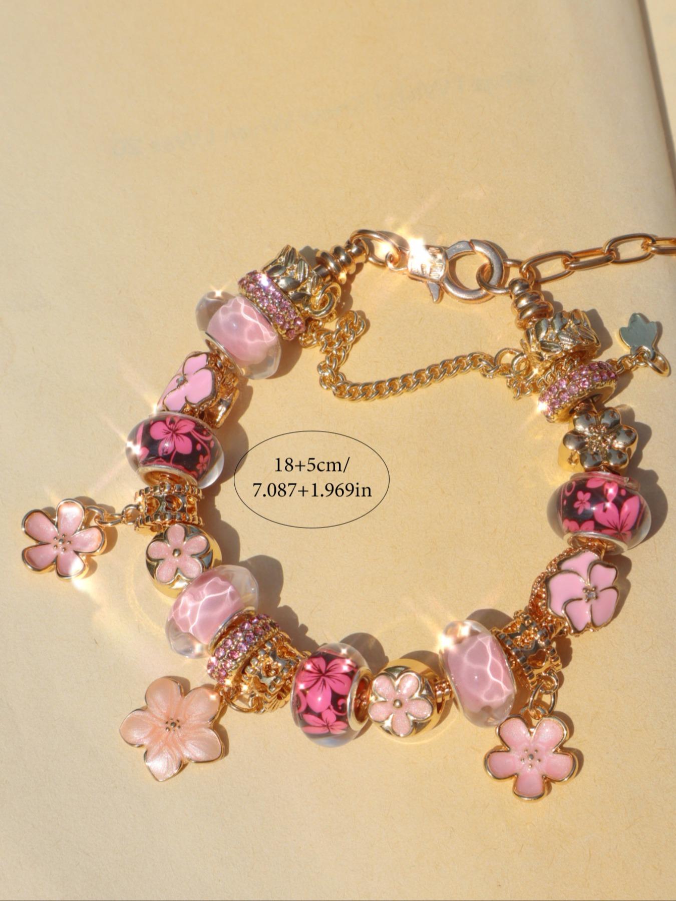 Vintage Cherry Blossom Charm Bracelet, Classic Flower Charm Bracelet, Best Friend Gift Bracelet, Elegant Jewelry Accessory