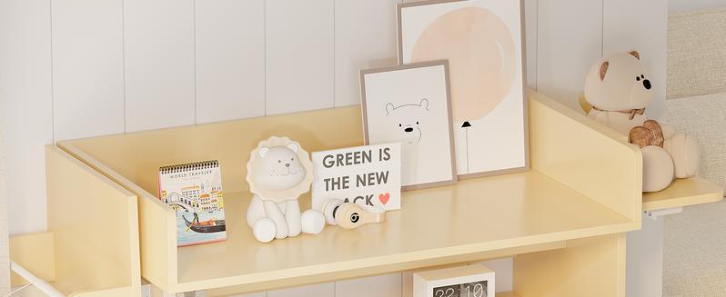 LInor Baby Changing Table Dresser with 3 Drawers and 1 Storage Shelves, Baby Changing Station with Light Wooden and White Finish Newborn Nursery