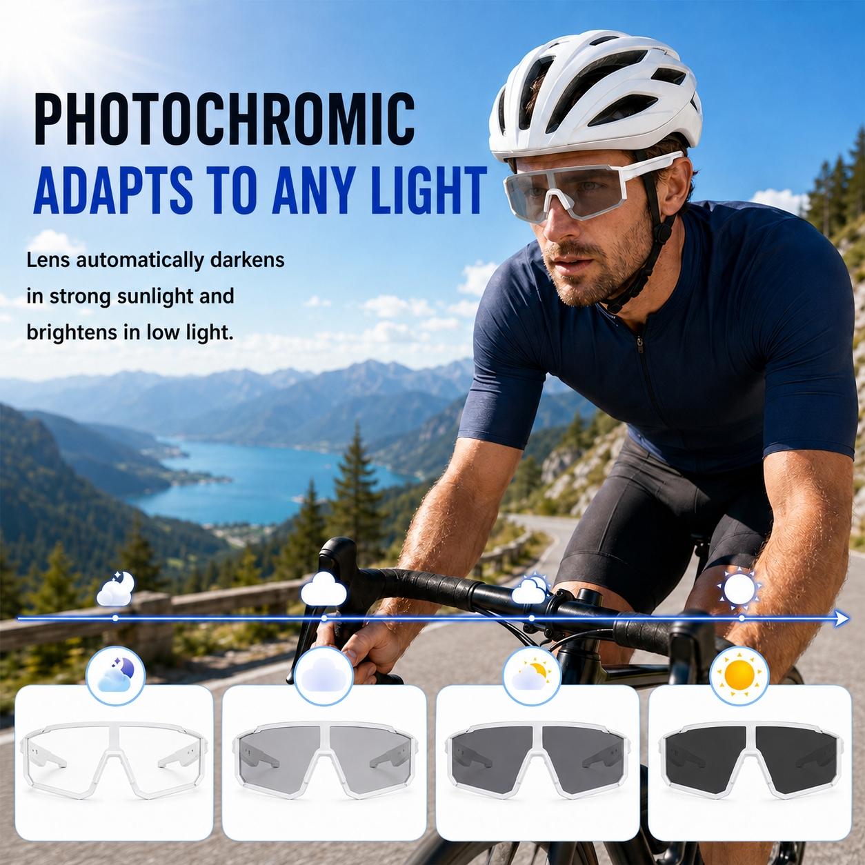 Photochromic Bluetooth Smart Glasses for Men Women, Open-Ear Audio Cycling Sunglasses with Hands-Free Calls, Voice Assistant and UV400 Protection for Running, Fishing, Hiking