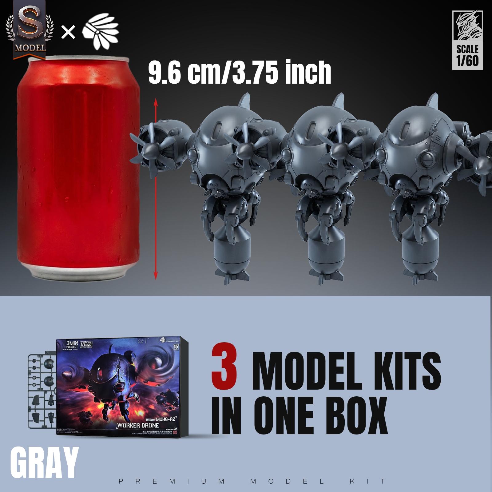 1/60 Scale Sci-Fi Mecha Assembly Model Set (3 Pieces), Paintable, Poseable, Openable, 3.75 Inches, Ideal for Desktop Display and Collection