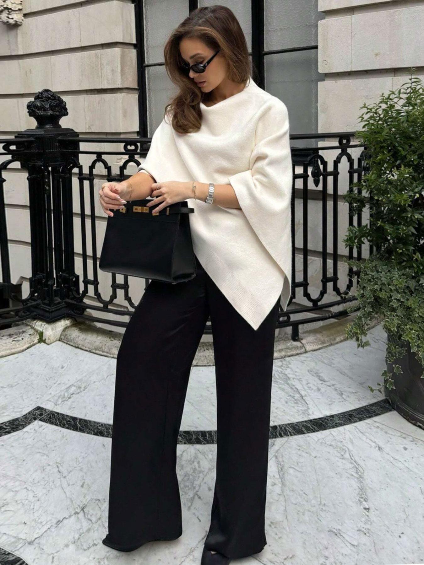 Women's Elegant Loose Solid Color Shawl, Fall & Winter Medium-Weight Knit Wrap, Stylish Versatile Accessory for Women