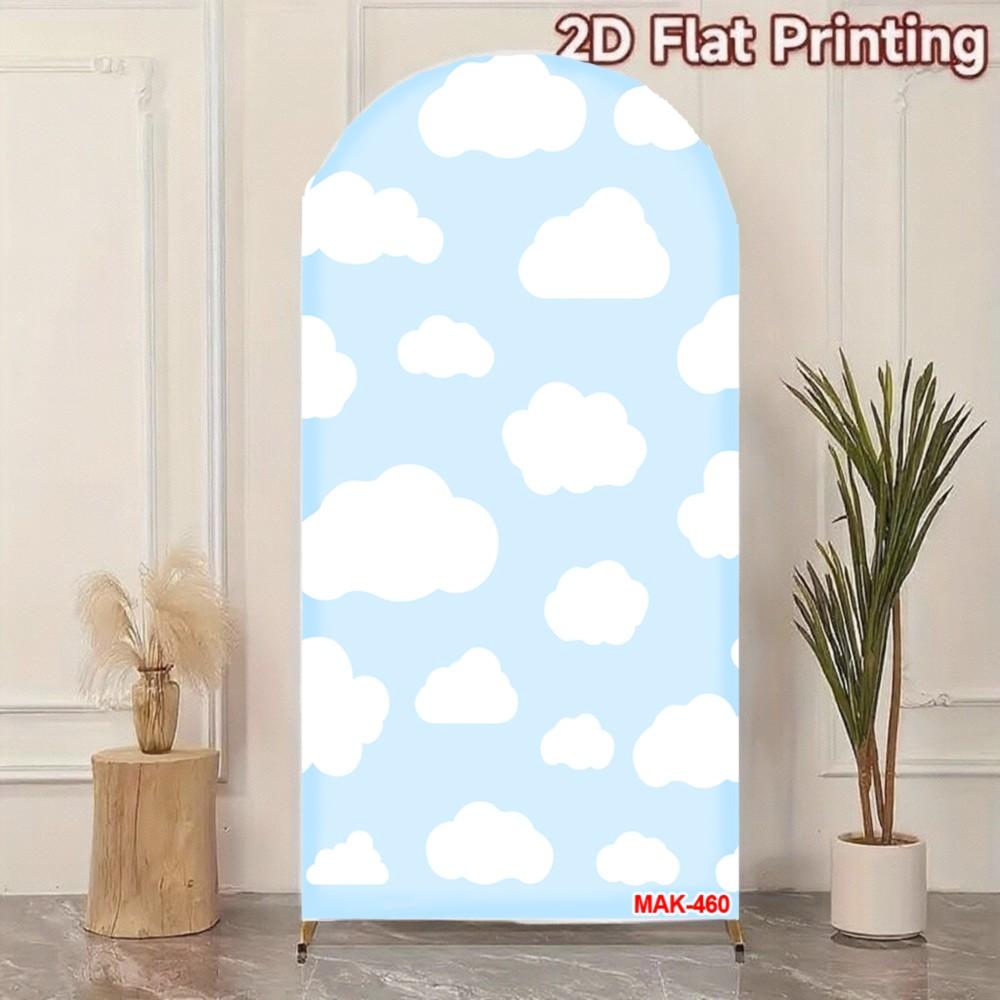 Blue Sky White Clouds Arch Backdrop Cover Custom 2-Sided Fabric for Baby Shower Birthday Party Decoration Decor Background